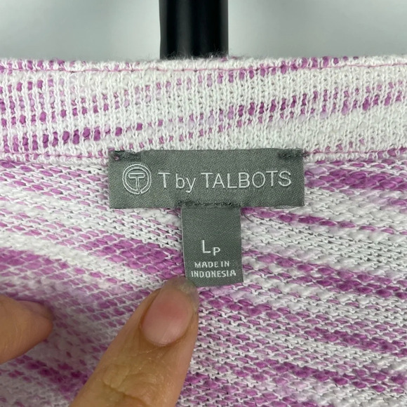 T by Talbots Purple White Textured Cotton Pullover 3/4 Sleeve Summer Sweater - Picture 4 of 6